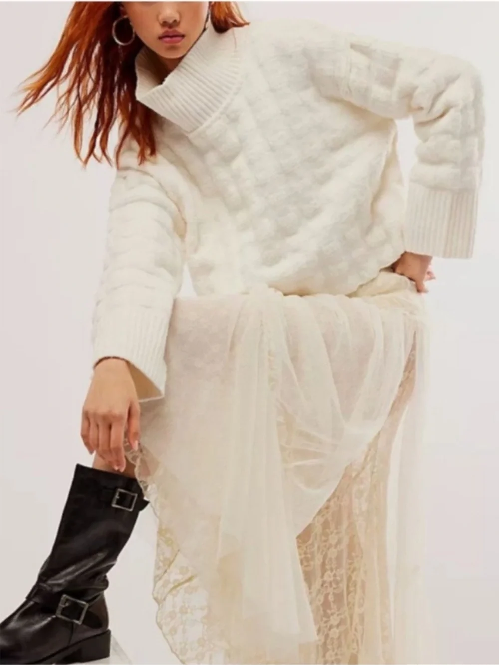 Free People NWT We The Free Care FP Soul Searcher Moc Sweater textured Ivory XS